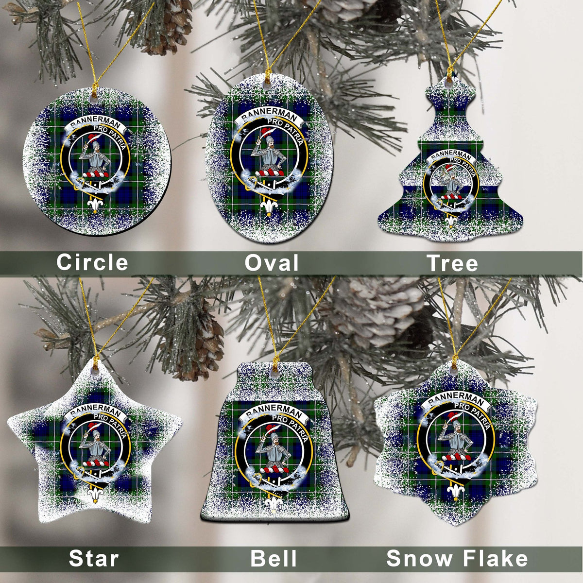 Bannerman Tartan Christmas Ceramic Ornament - Snow Style