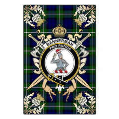 Bannerman Tartan Crest Black Garden Flag - Gold Thistle Style