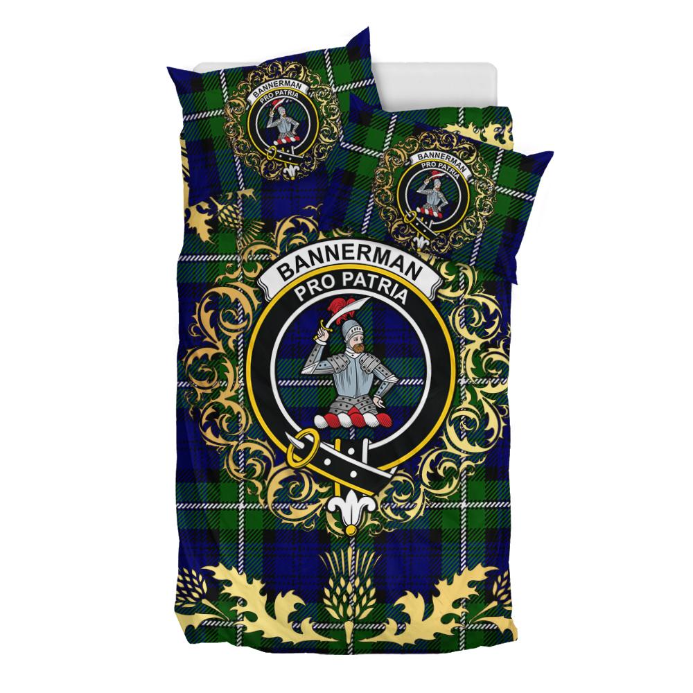 Bannerman Tartan Crest Bedding Set - Golden Thistle Style