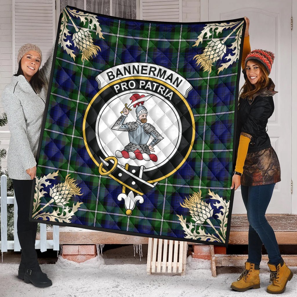 Bannerman Tartan Crest Premium Quilt - Gold Thistle Style