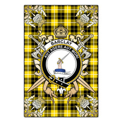 Barclay Dress Modern Tartan Crest Black Garden Flag - Gold Thistle Style