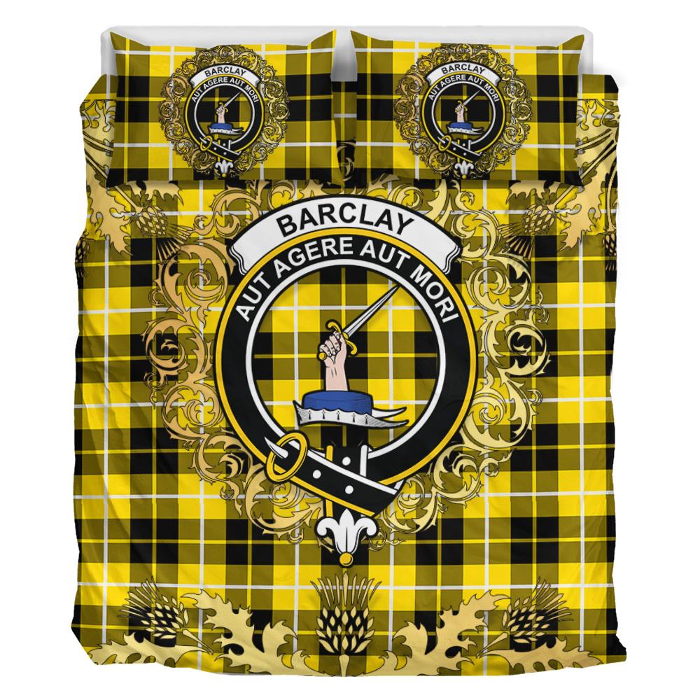 Barclay Dress Modern Tartan Crest Bedding Set - Golden Thistle Style