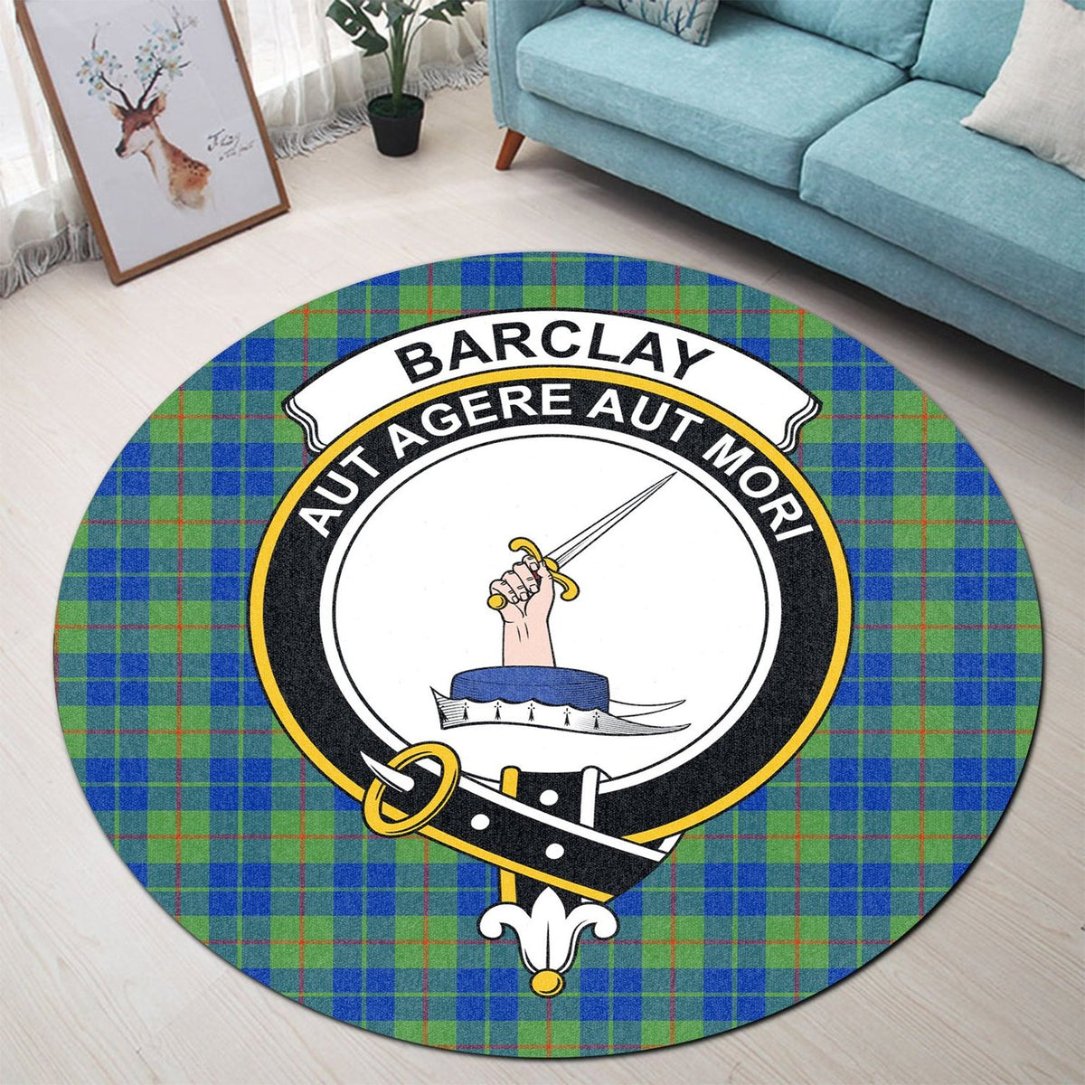 Barclay Hunting Ancient Tartan Crest Round Rug