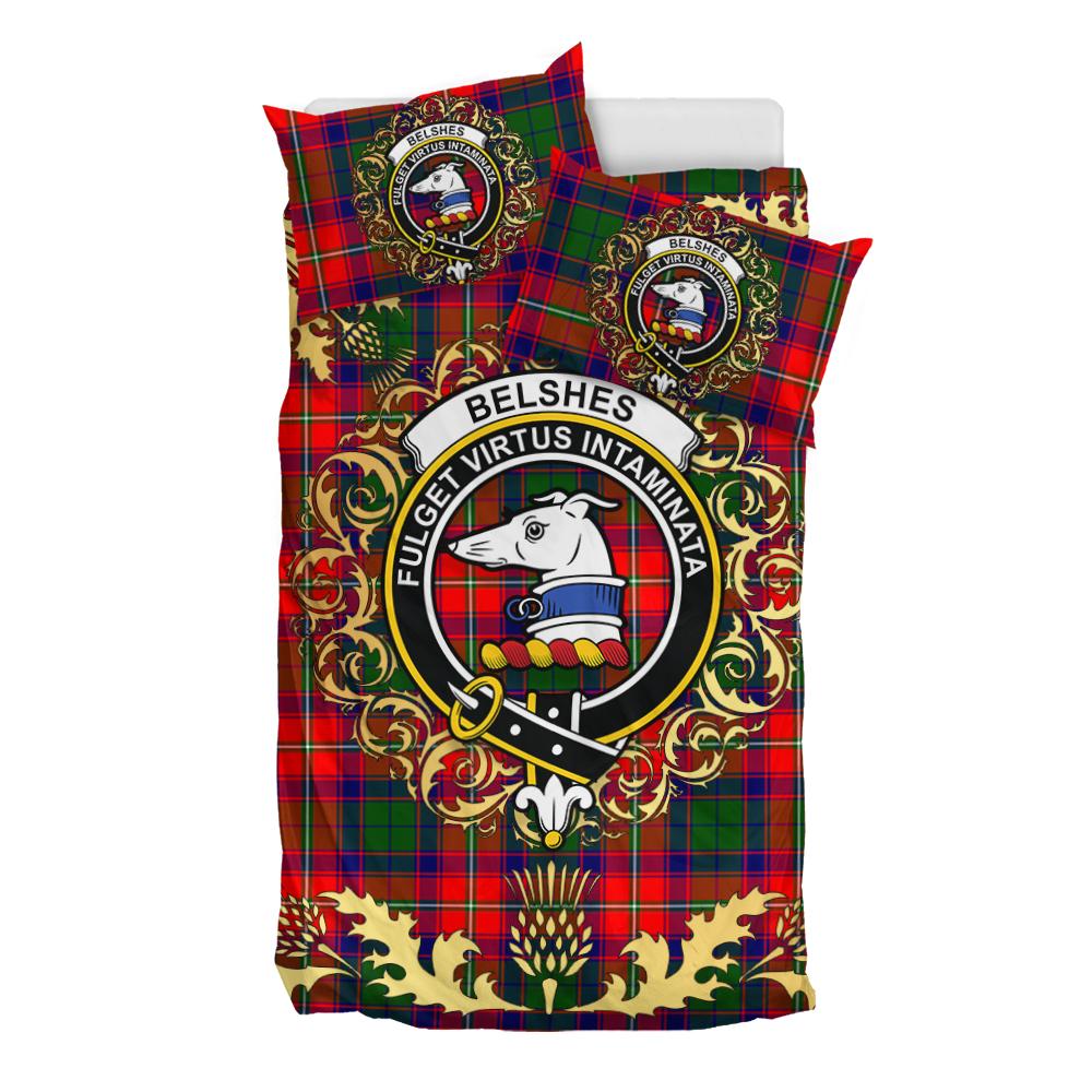 Belshes Tartan Crest Bedding Set - Golden Thistle Style