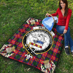 Belshes Tartan Crest Premium Quilt - Gold Thistle Style