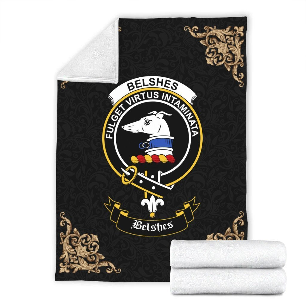 Belshes (or Belsches) Crest Tartan Premium Blanket Black