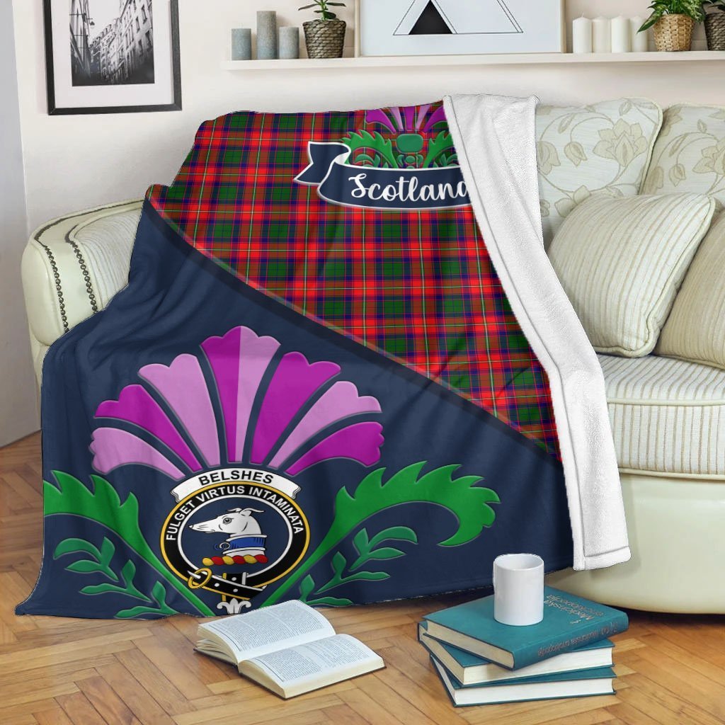 Belshes Tartan Crest Premium Blanket - Thistle Style