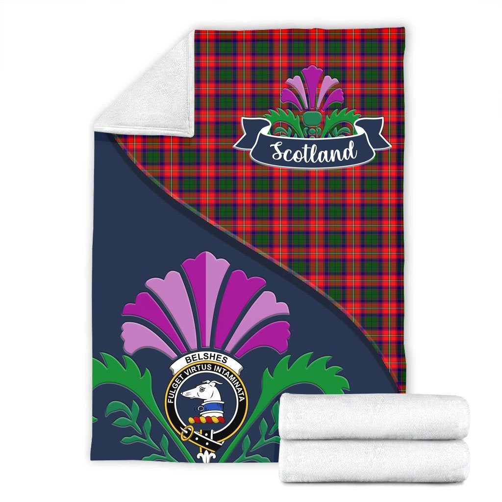 Belshes Tartan Crest Premium Blanket - Thistle Style