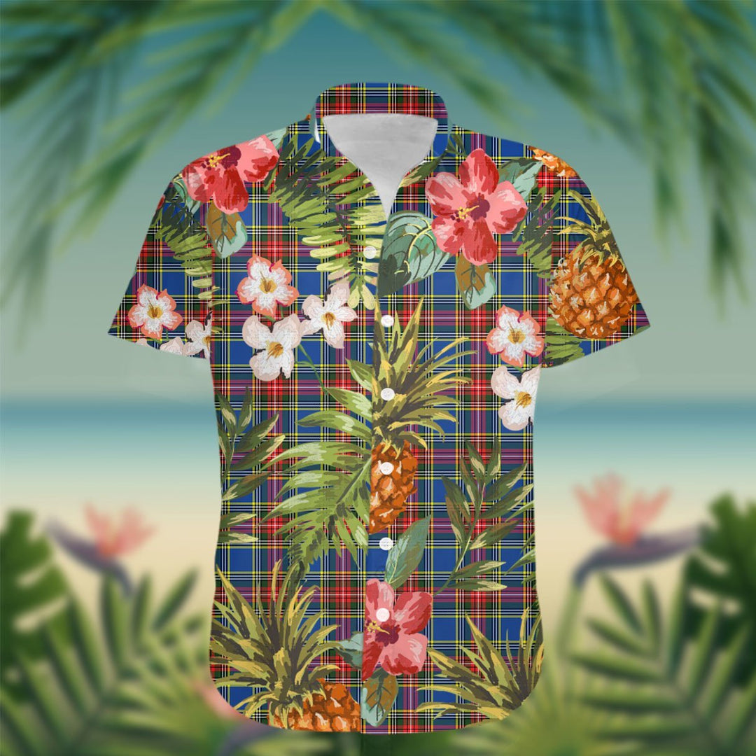 Bethune Tartan Hawaiian Shirt Hibiscus, Coconut, Parrot, Pineapple - Tropical Garden Shirt