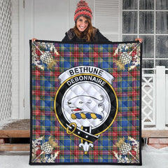 Bethune Tartan Crest Premium Quilt - Gold Thistle Style