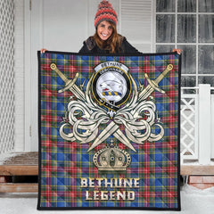 Bethune Tartan Crest Legend Gold Royal Premium Quilt