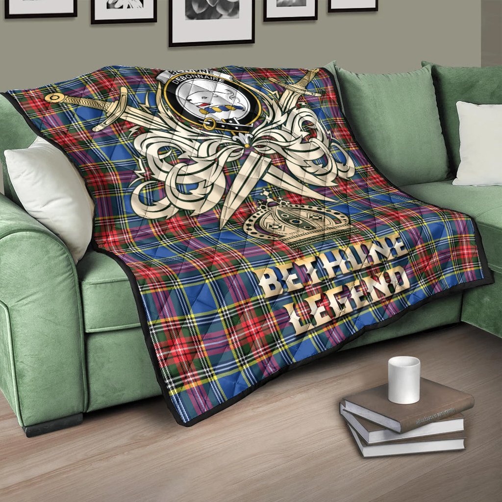 Bethune Tartan Crest Legend Gold Royal Premium Quilt