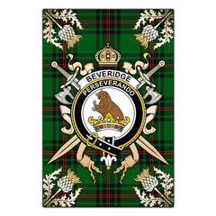 Beveridge Tartan Crest Black Garden Flag - Gold Thistle Style