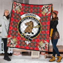 Binning Tartan Crest Premium Quilt - Gold Thistle Style