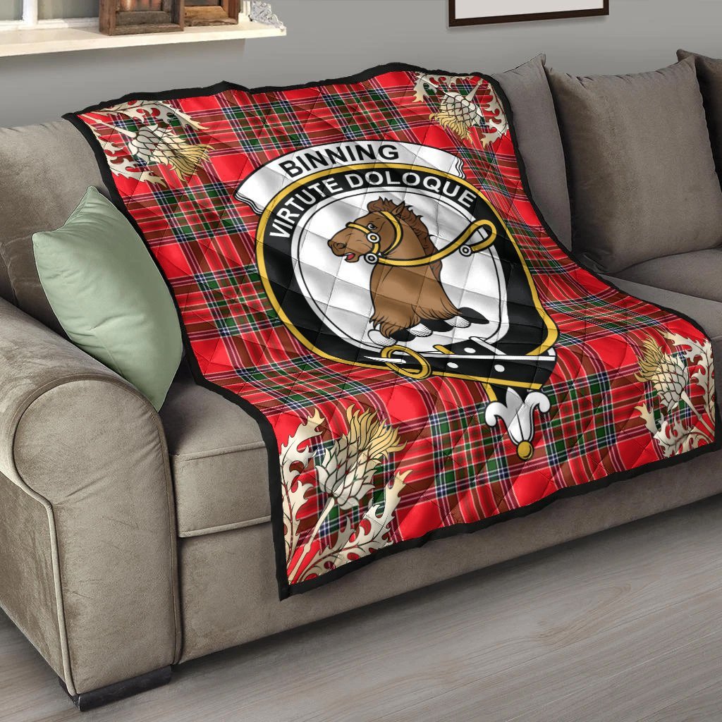 Binning Tartan Crest Premium Quilt - Gold Thistle Style