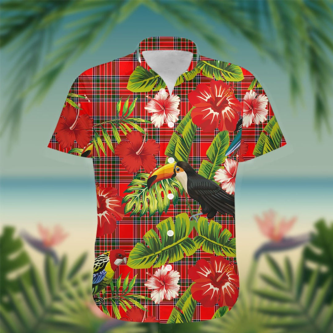 Binning of Wallifoord Tartan Hawaiian Shirt Hibiscus, Coconut, Parrot, Pineapple - Tropical Garden Shirt