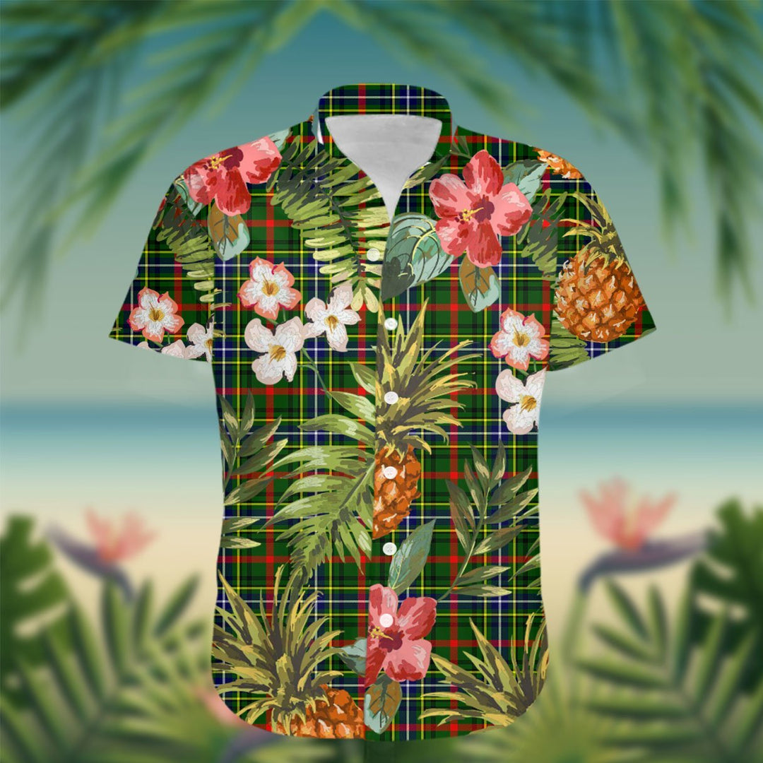 Bisset Tartan Hawaiian Shirt Hibiscus, Coconut, Parrot, Pineapple - Tropical Garden Shirt