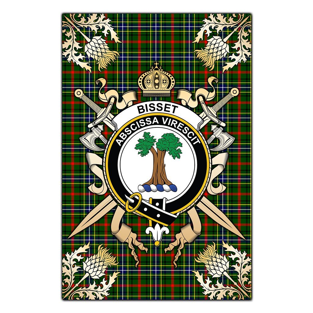 Bisset Tartan Crest Black Garden Flag - Gold Thistle Style