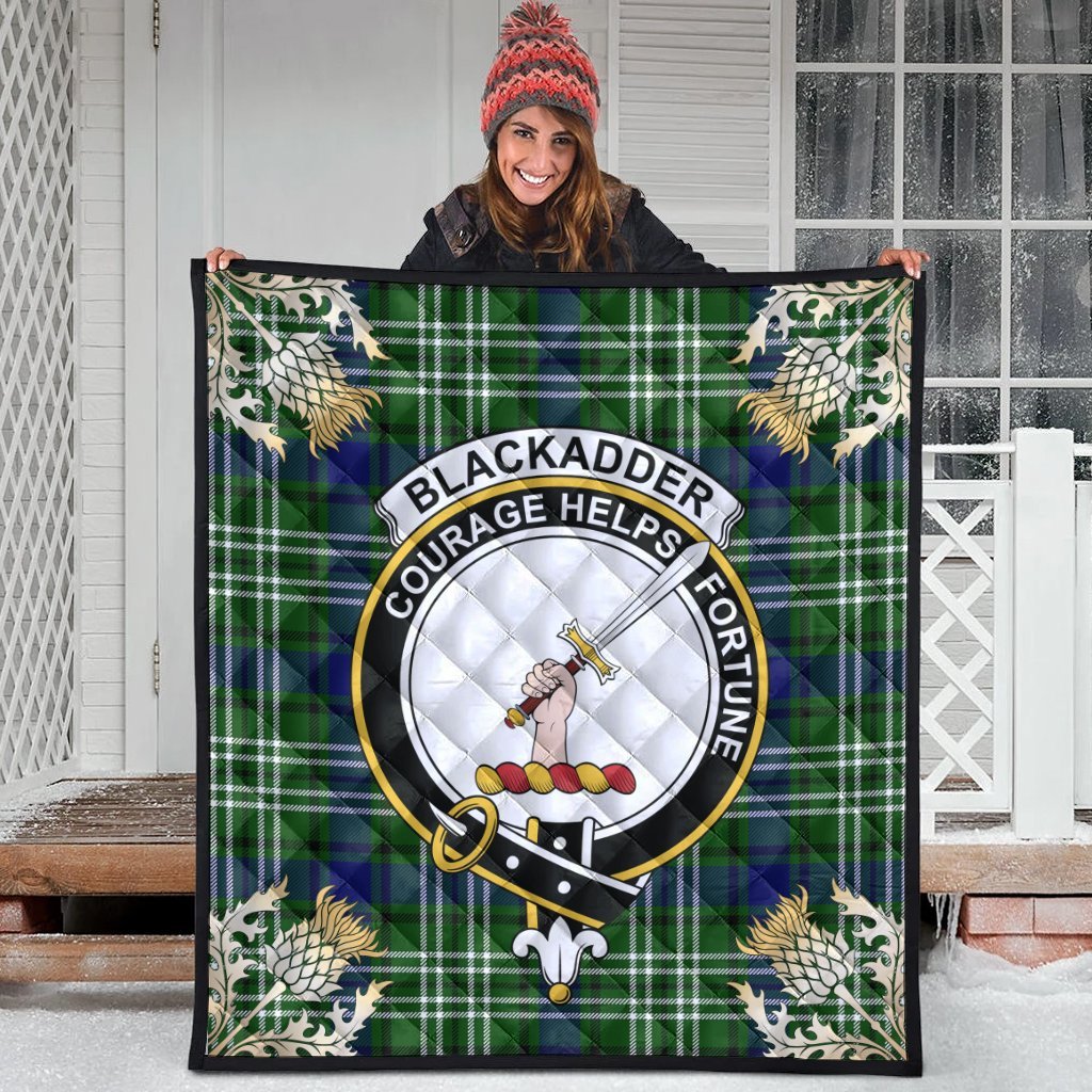 Blackadder Tartan Crest Premium Quilt - Gold Thistle Style