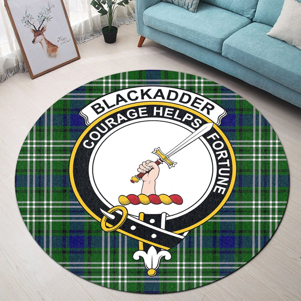 Blackadder Tartan Crest Round Rug