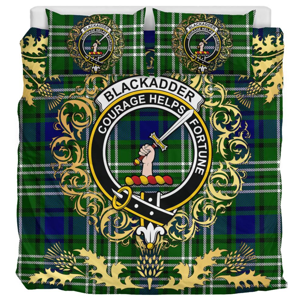 Blackadder Tartan Crest Bedding Set - Golden Thistle Style