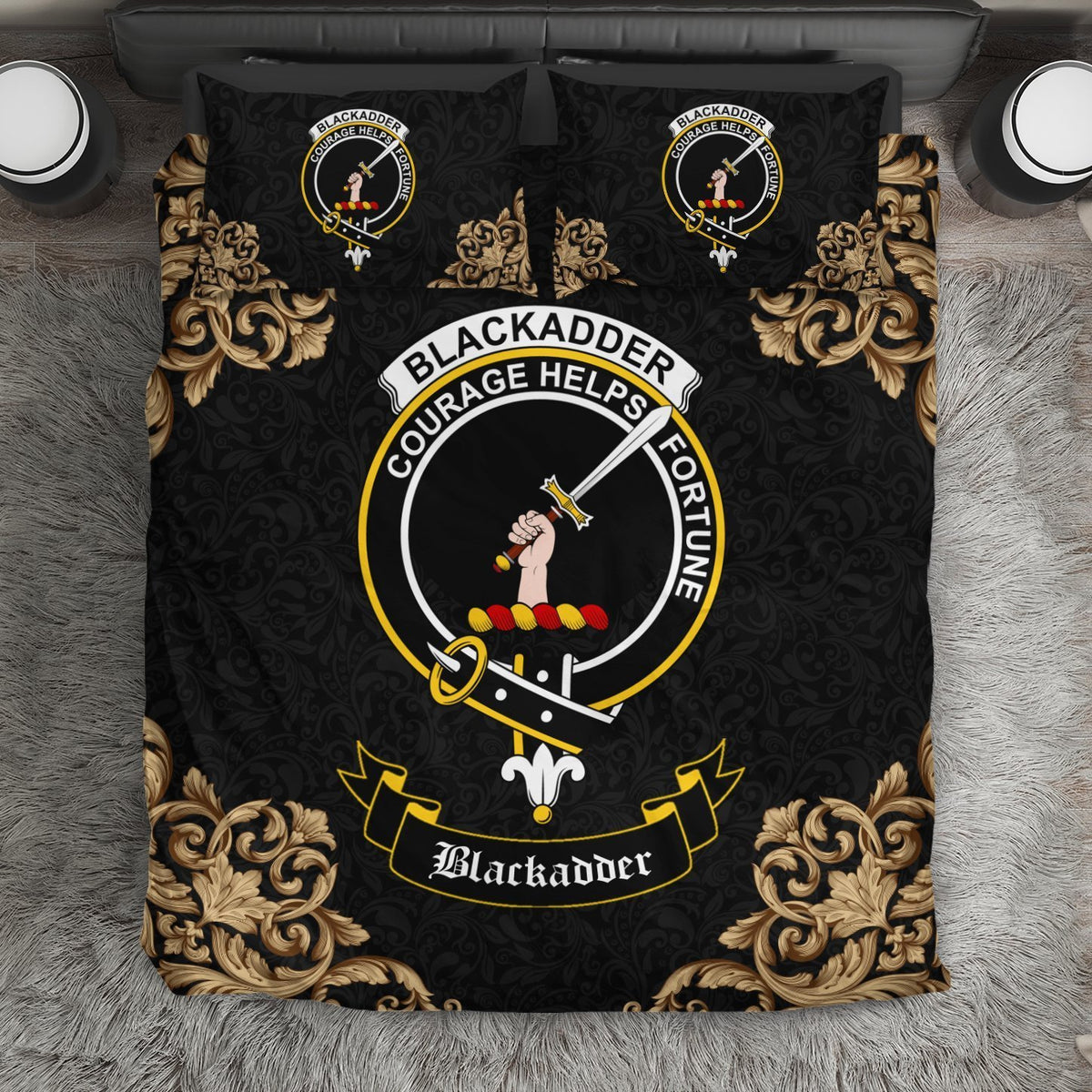 Blackadder Crest Black Bedding Set