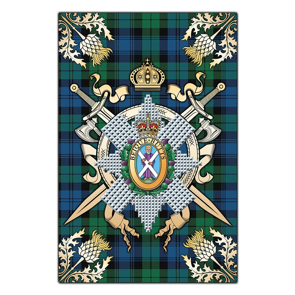 Blackwatch Ancient Tartan Crest Black Garden Flag - Gold Thistle Style