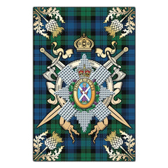 Blackwatch Ancient Tartan Crest Black Garden Flag - Gold Thistle Style