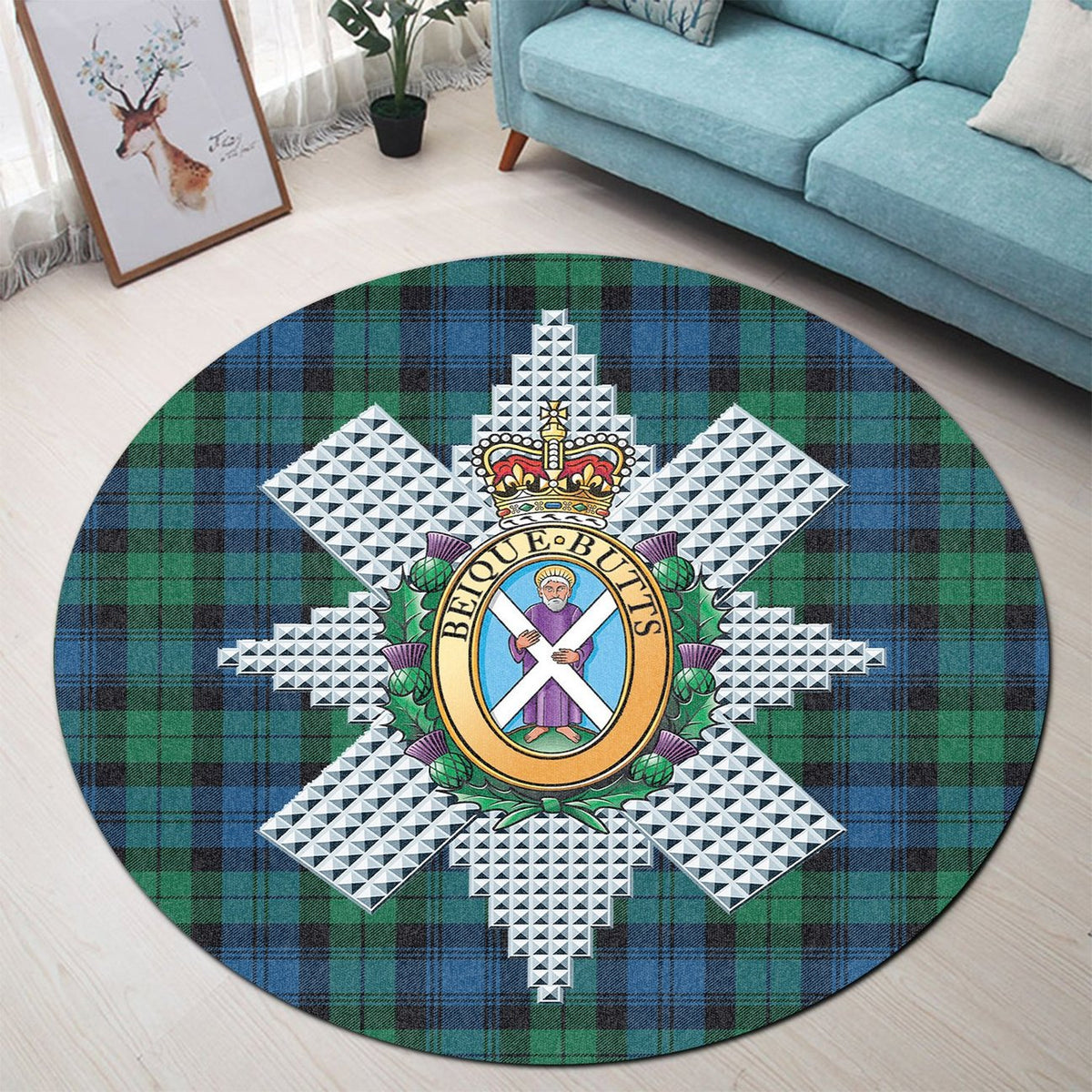 Blackwatch Ancient Tartan Crest Round Rug