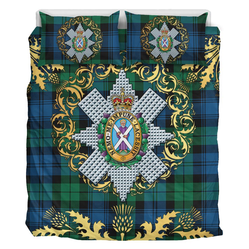 Blackwatch Ancient Tartan Crest Bedding Set - Golden Thistle Style