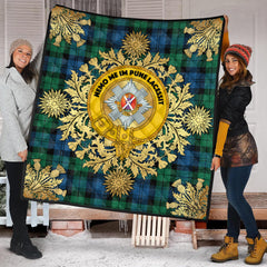 Blackwatch Ancient Tartan Crest Premium Quilt - Gold Thistle Style