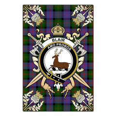 Blair Modern Tartan Crest Black Garden Flag - Gold Thistle Style