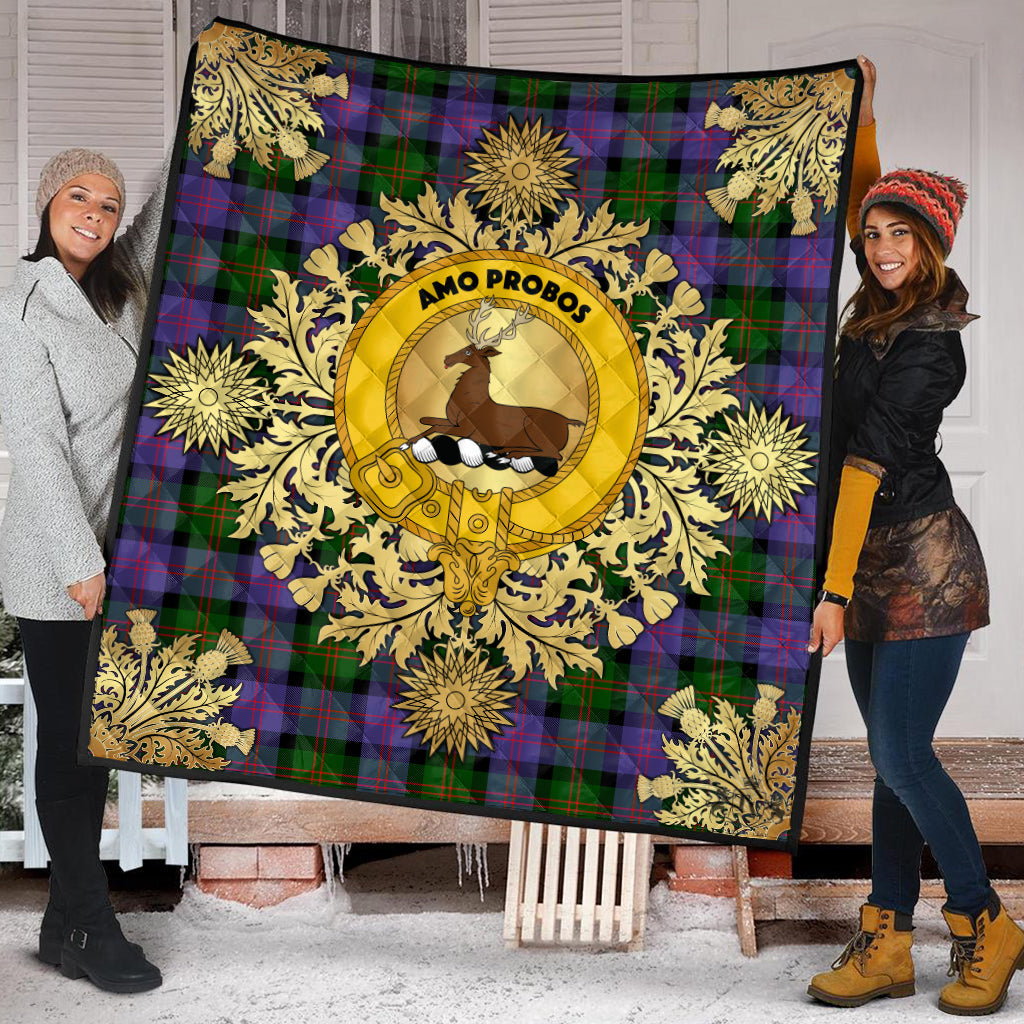 Blair Modern Tartan Crest Premium Quilt - Gold Thistle Style