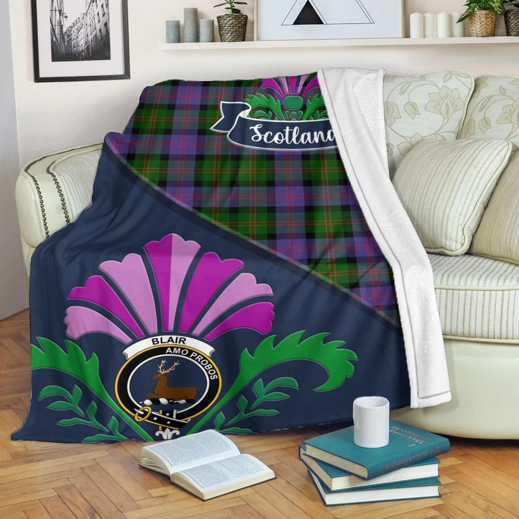 Blair Tartan Crest Premium Blanket - Thistle Style