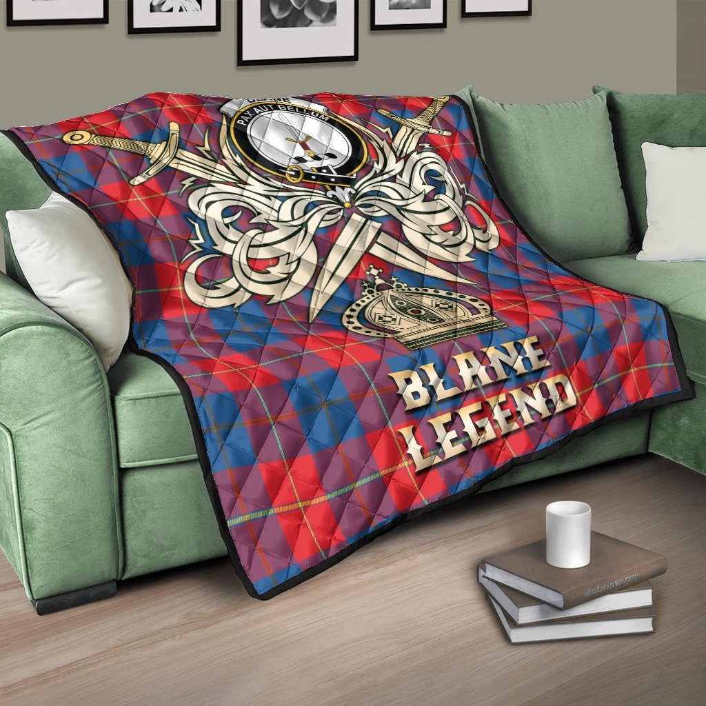 Blane Tartan Crest Legend Gold Royal Premium Quilt