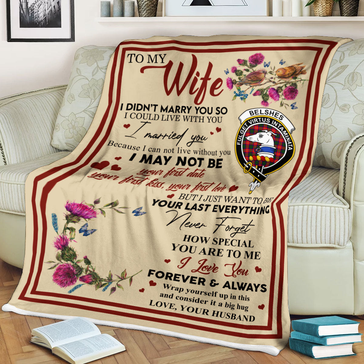 Scots Print Blanket - Belshes Tartan Crest Blanket To My Wife Style, Gift From Scottish Husband