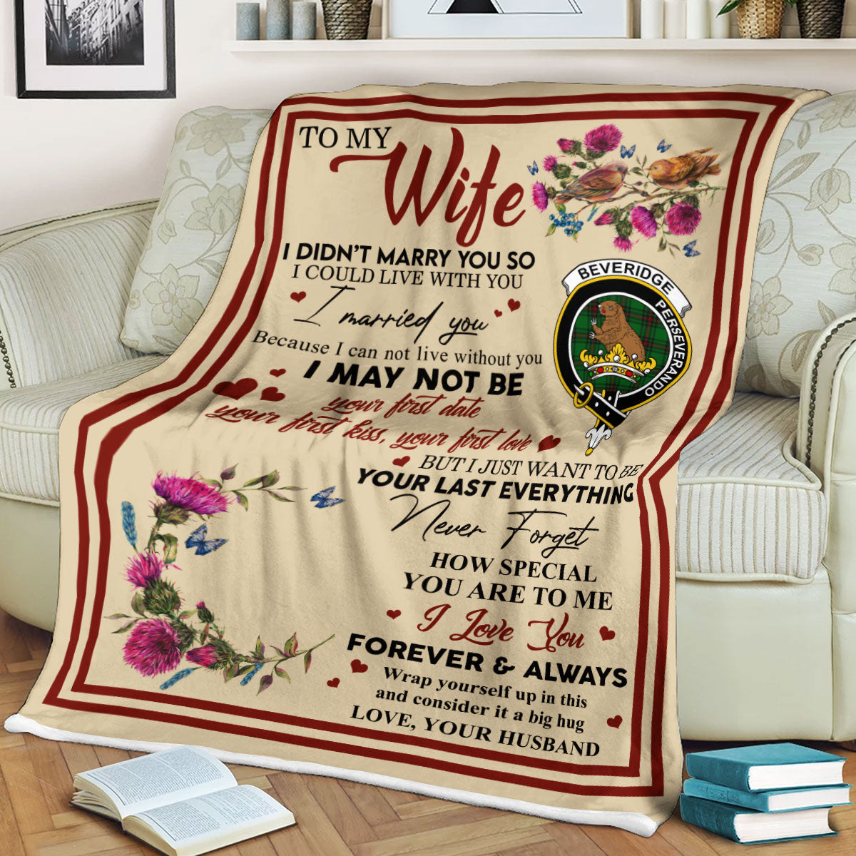 Scots Print Blanket - Beveridge Tartan Crest Blanket To My Wife Style, Gift From Scottish Husband