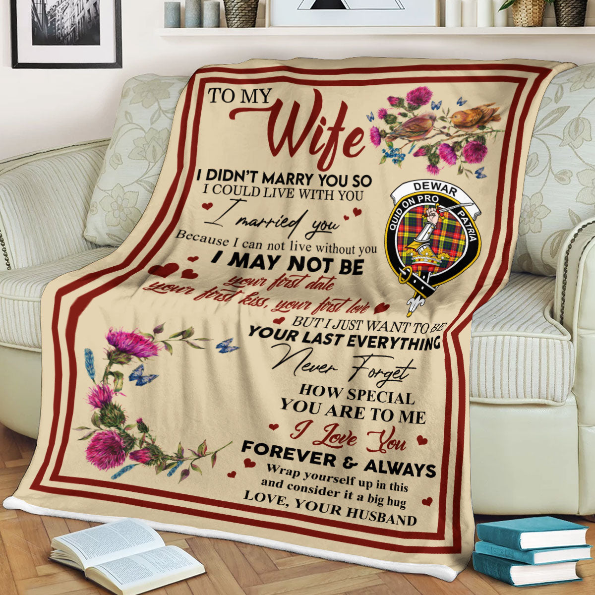 Scots Print Blanket - Dewar Tartan Crest Blanket To My Wife Style, Gift From Scottish Husband