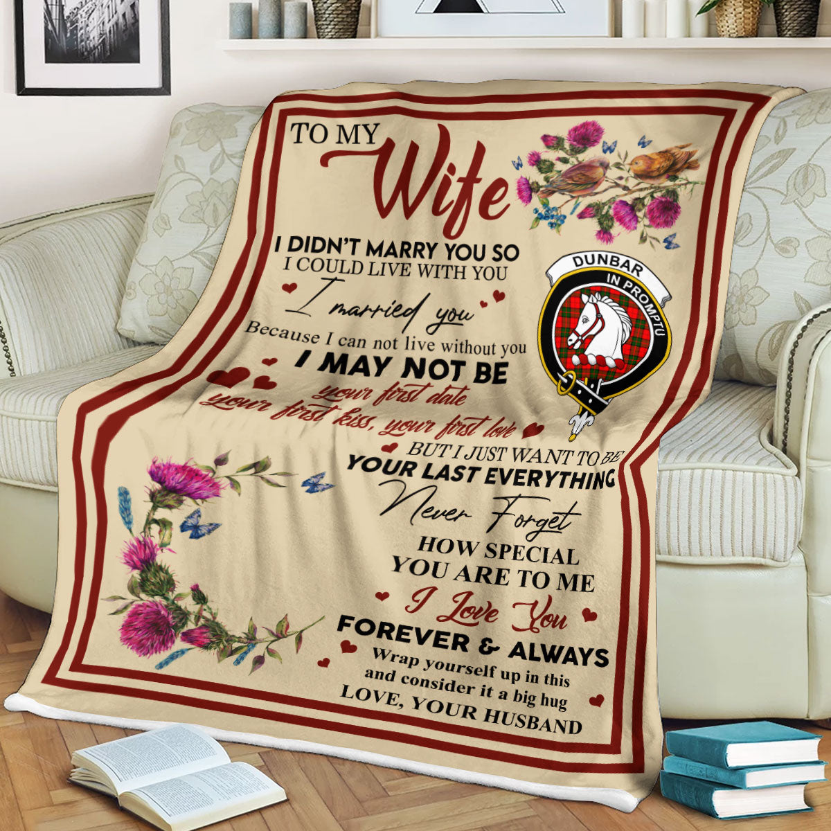 Scots Print Blanket - Dunbar Tartan Crest Blanket To My Wife Style, Gift From Scottish Husband