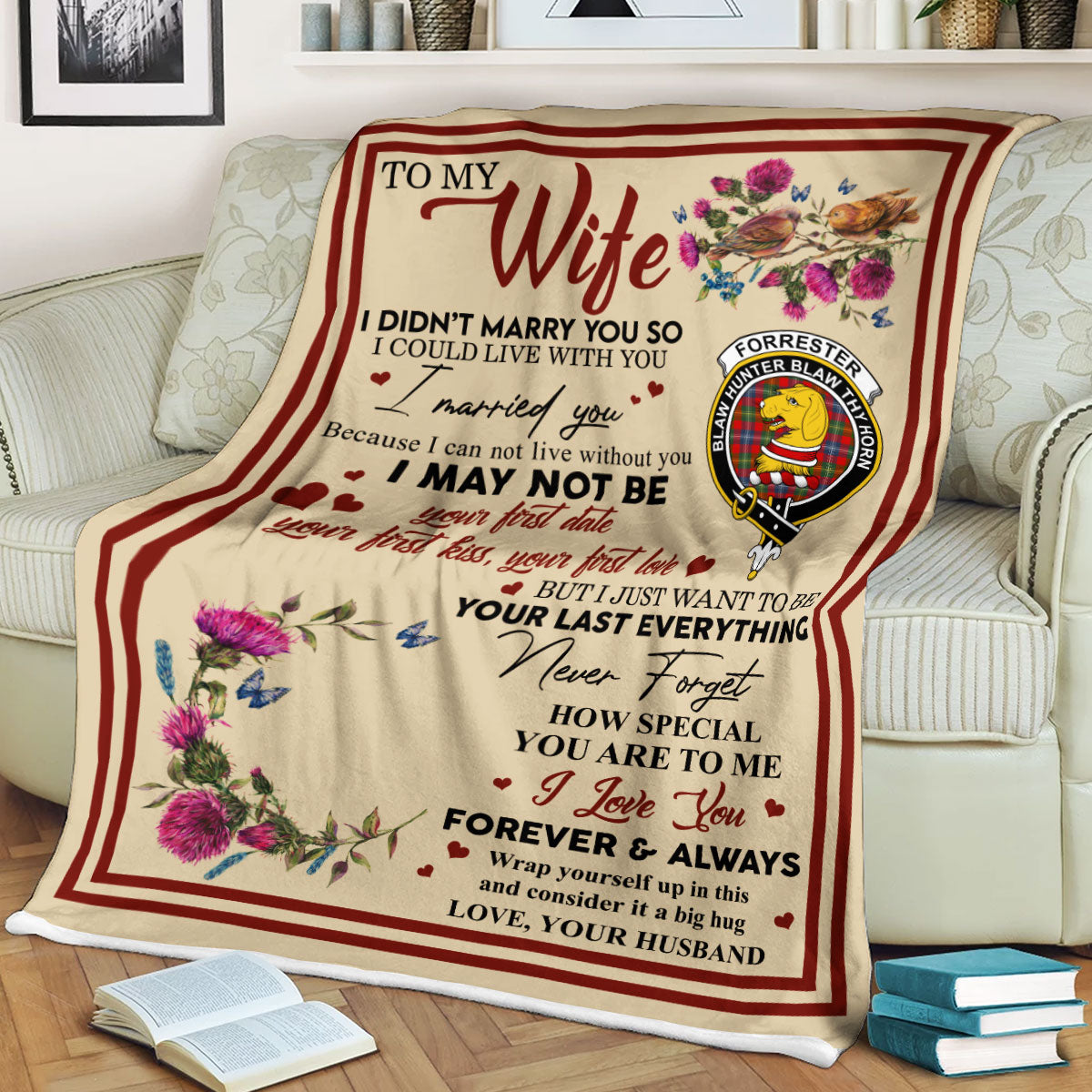 Scots Print Blanket - Forrester Tartan Crest Blanket To My Wife Style, Gift From Scottish Husband