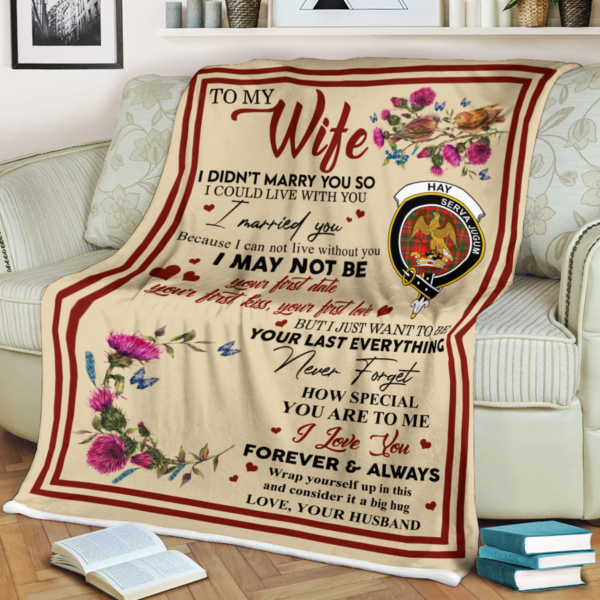 Scots Print Blanket - Hay Tartan Crest Blanket To My Wife Style, Gift From Scottish Husband