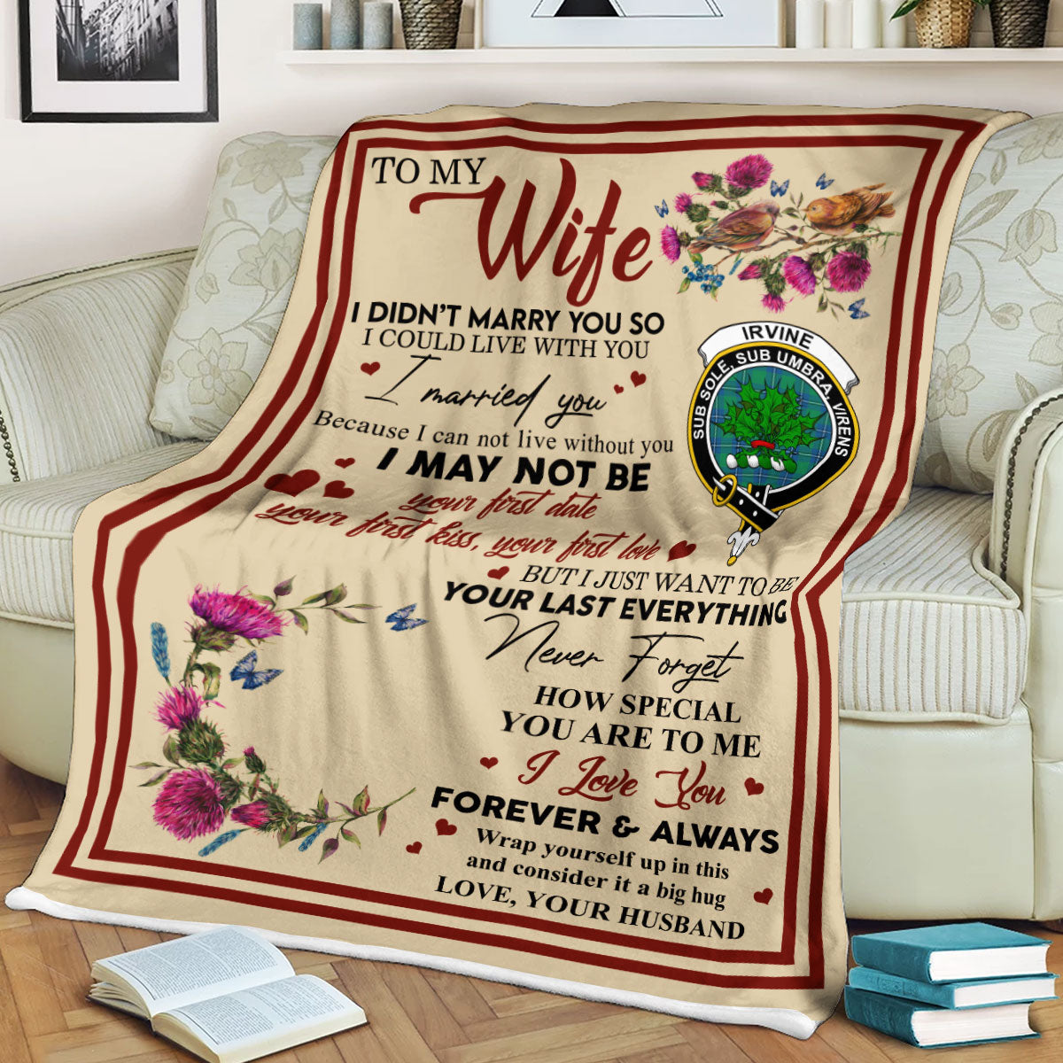 Scots Print Blanket - Irvine Tartan Crest Blanket To My Wife Style, Gift From Scottish Husband