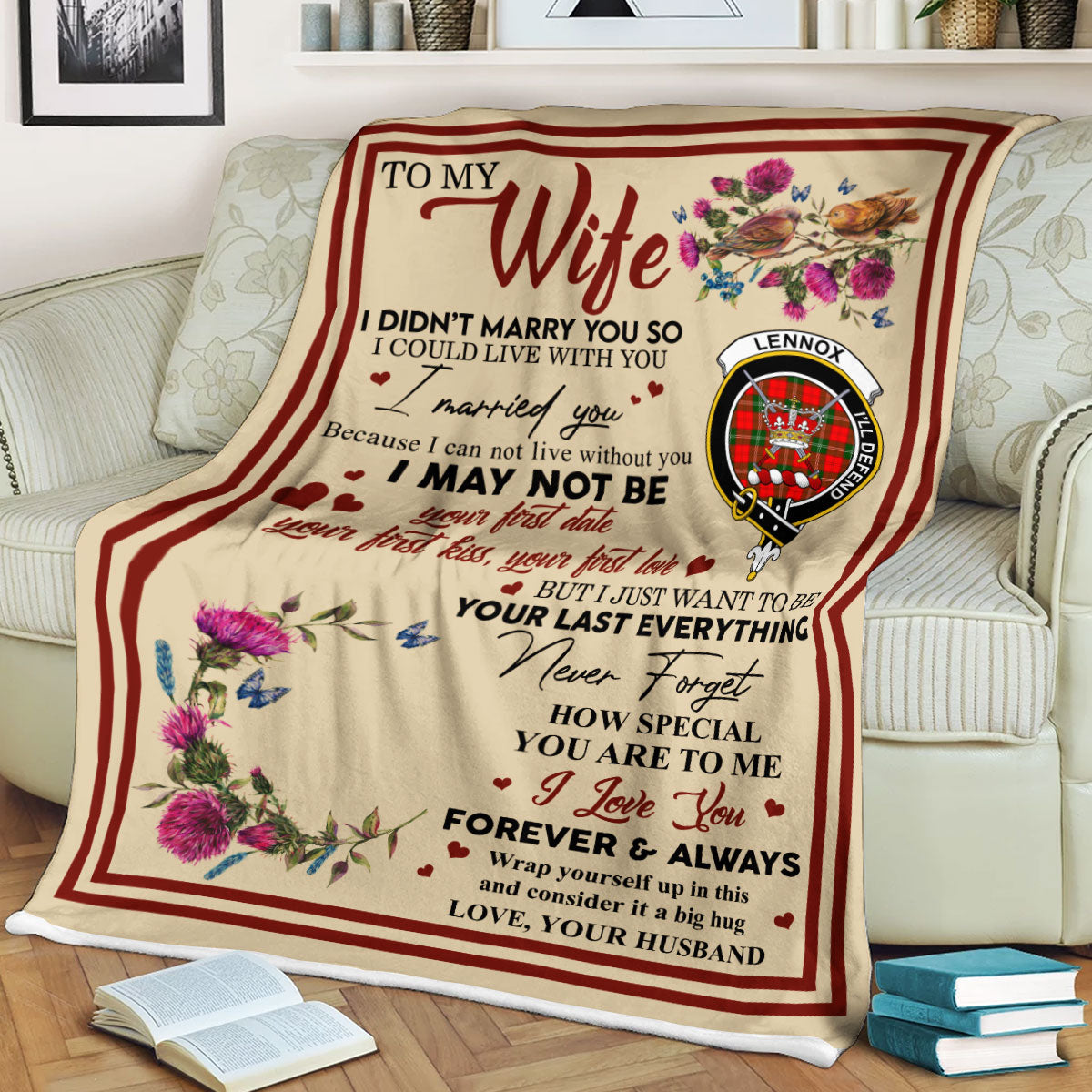 Scots Print Blanket - Lennox (Lennox Kincaid) Tartan Crest Blanket To My Wife Style, Gift From Scottish Husband