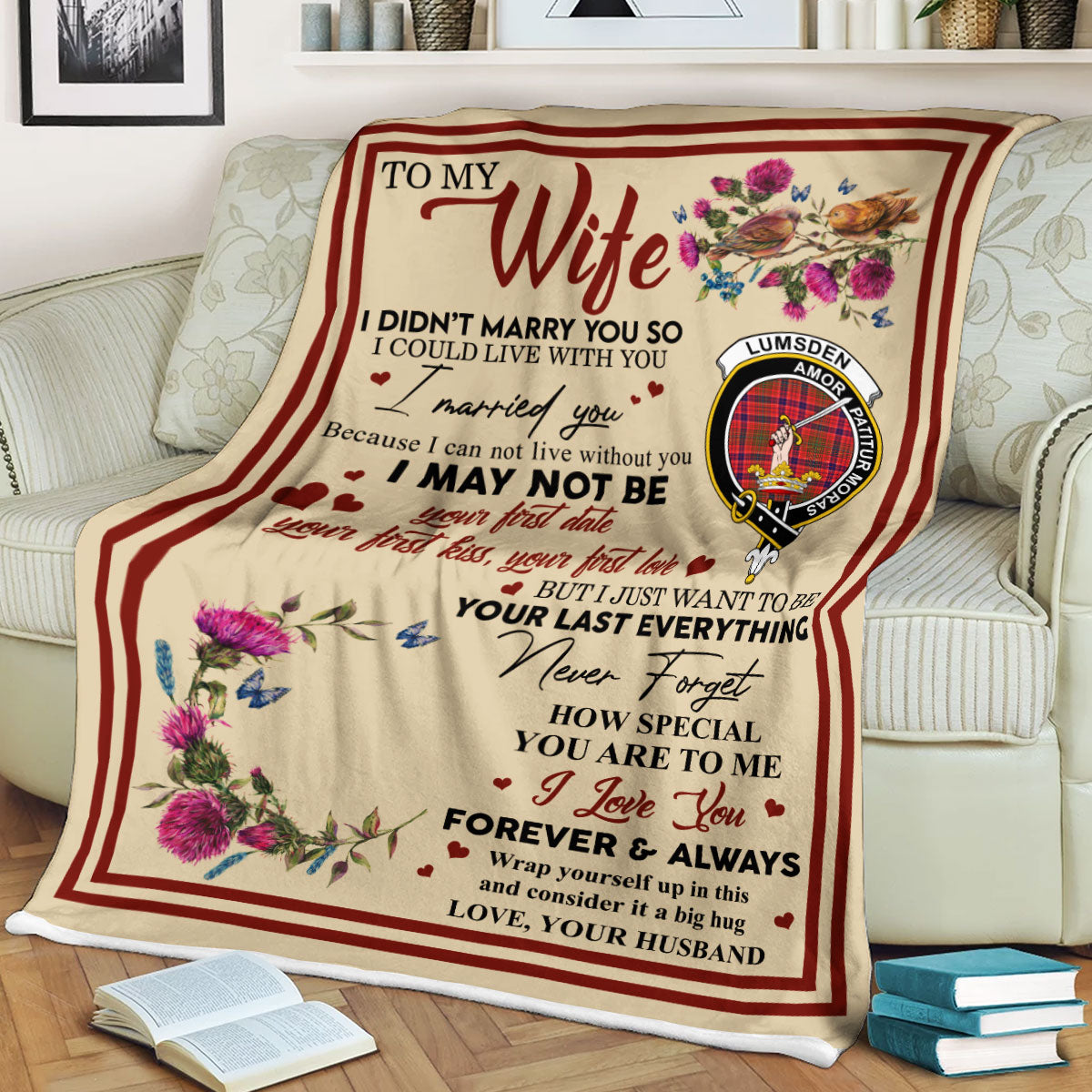 Scots Print Blanket - Lumsden Tartan Crest Blanket To My Wife Style, Gift From Scottish Husband
