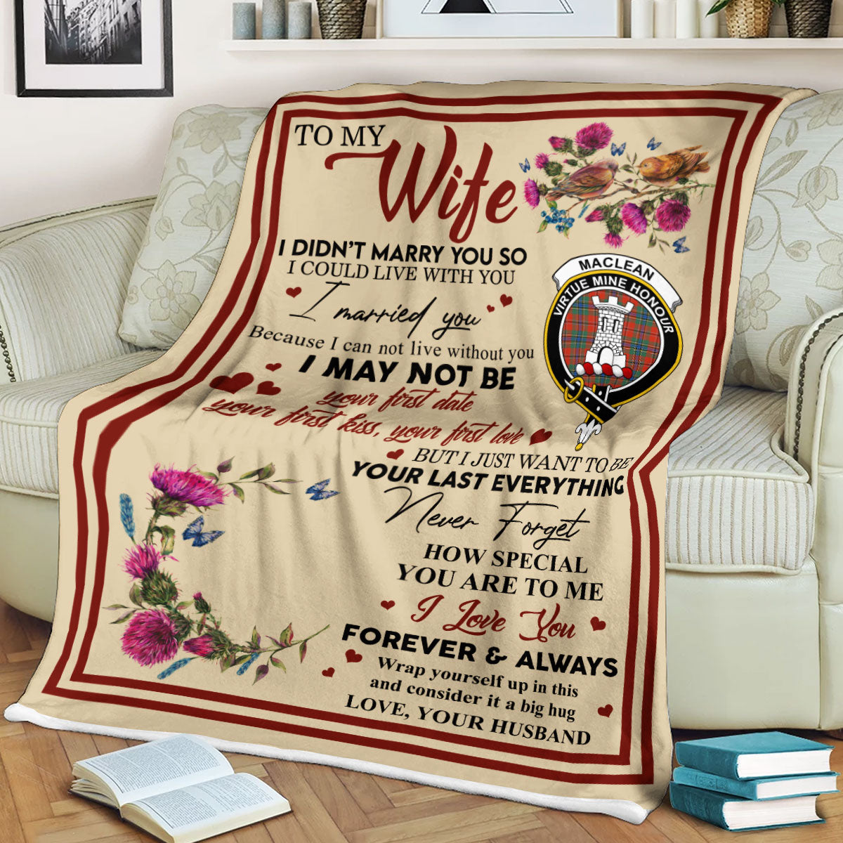 Scots Print Blanket - MacLean Tartan Crest Blanket To My Wife Style, Gift From Scottish Husband