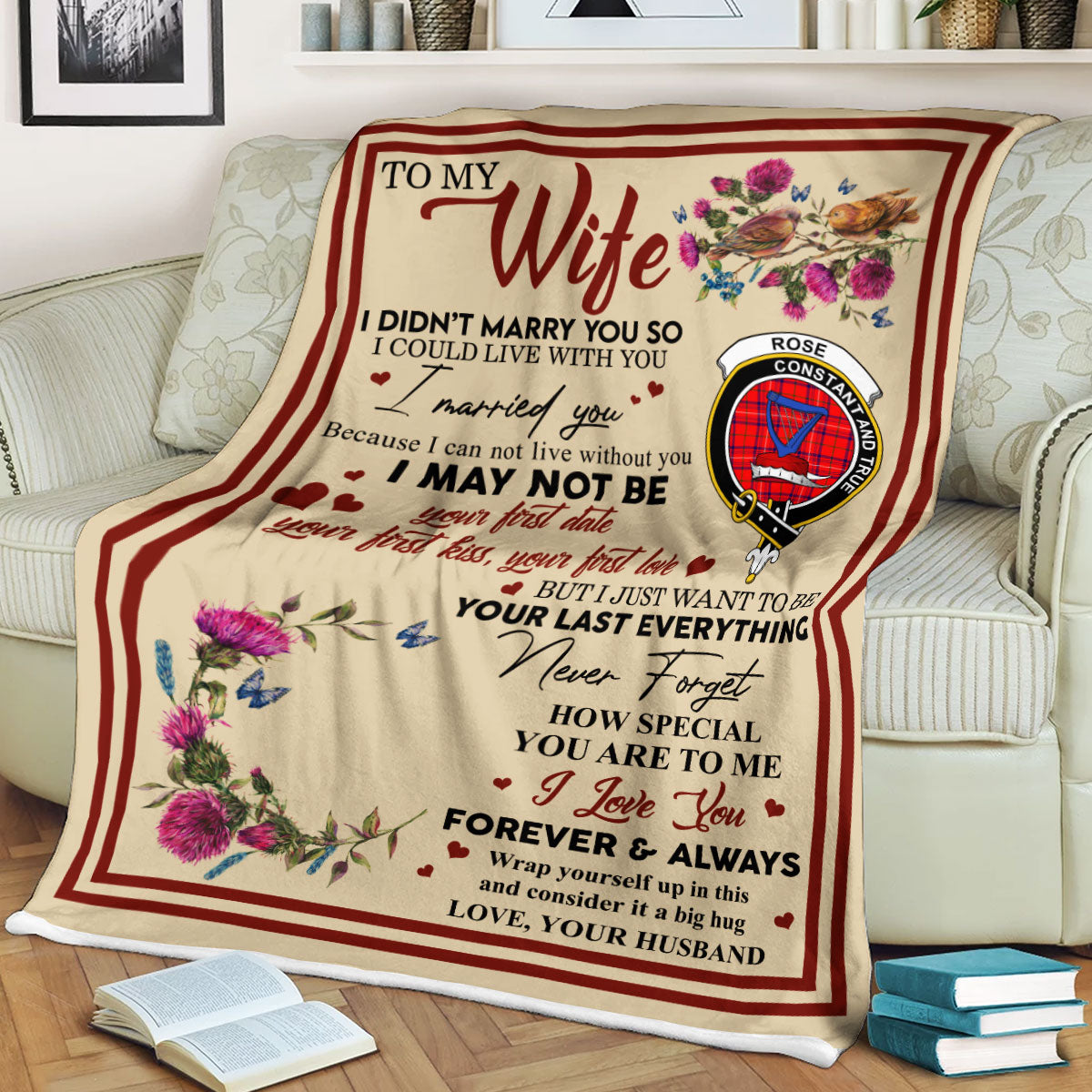 Scots Print Blanket - Rose Tartan Crest Blanket To My Wife Style, Gift From Scottish Husband