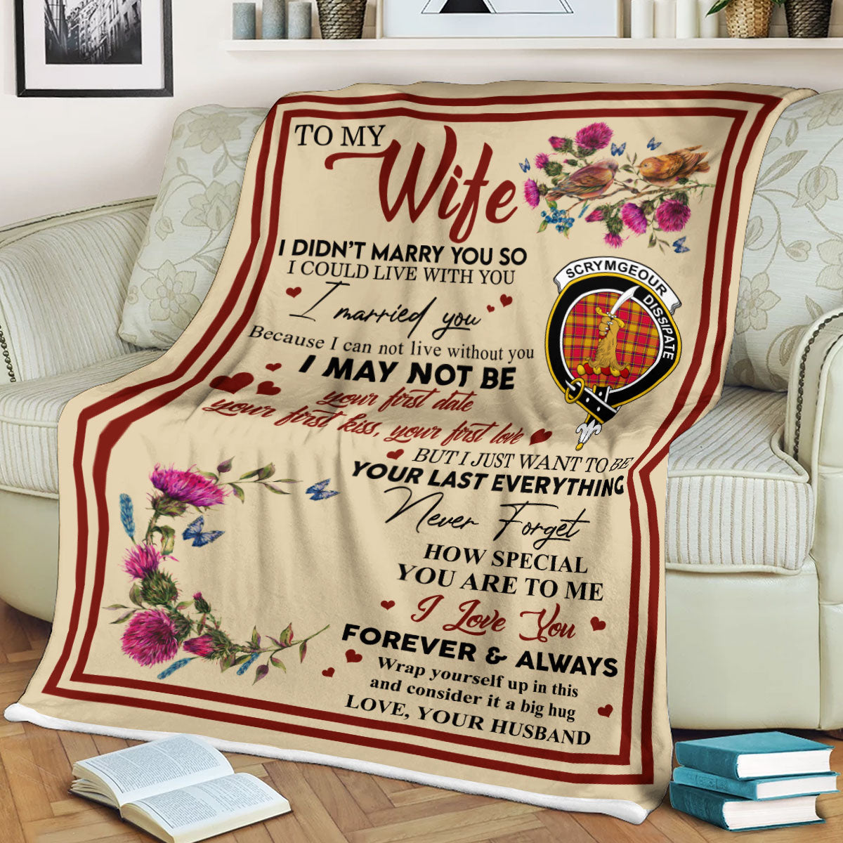 Scots Print Blanket - Scrymgeour Tartan Crest Blanket To My Wife Style, Gift From Scottish Husband