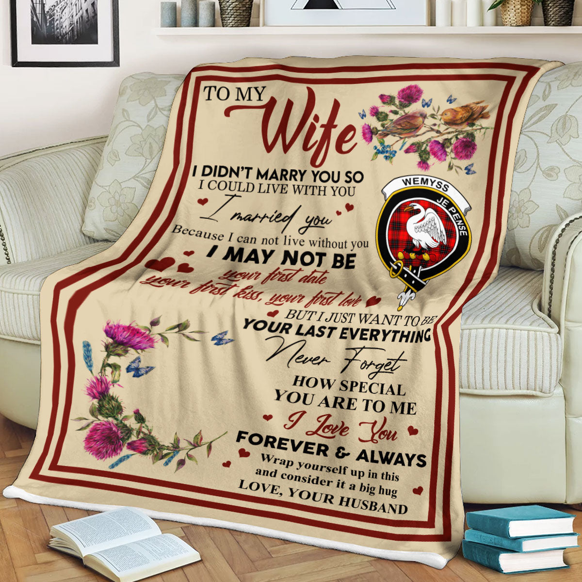 Scots Print Blanket - Wemyss Tartan Crest Blanket To My Wife Style, Gift From Scottish Husband