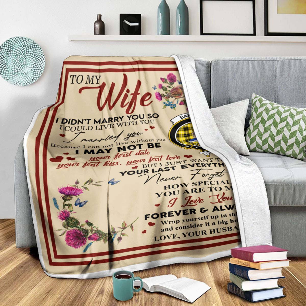 Scots Print Blanket - Barclay Tartan Crest Blanket To My Wife Style, Gift From Scottish Husband