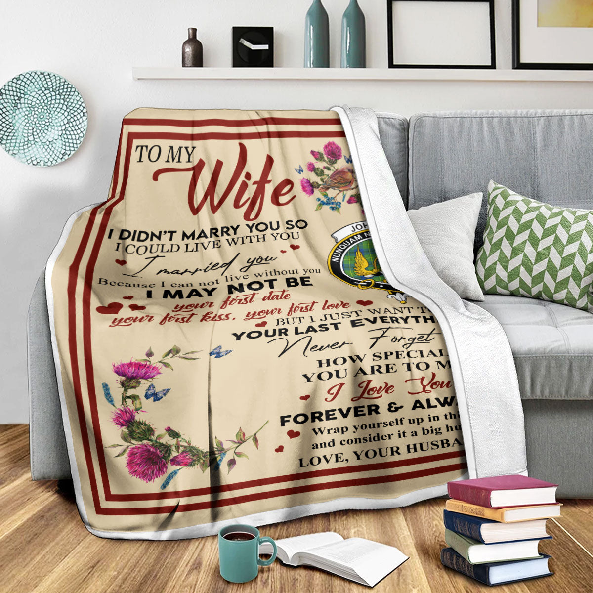 Scots Print Blanket - Johnson Tartan Crest Blanket To My Wife Style, Gift From Scottish Husband